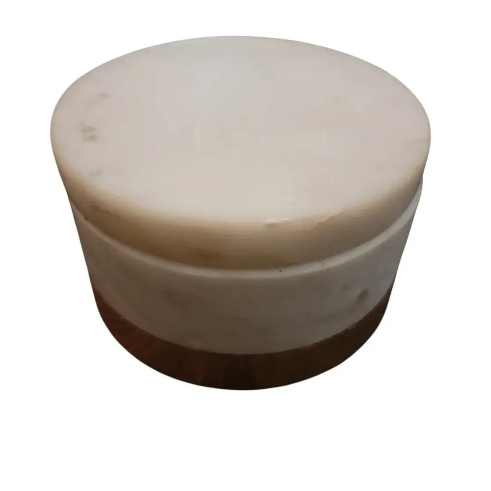 Vintage Home Marble Salt Cellar Sliding Lid Cover Copper Base Trinket Box Heavy